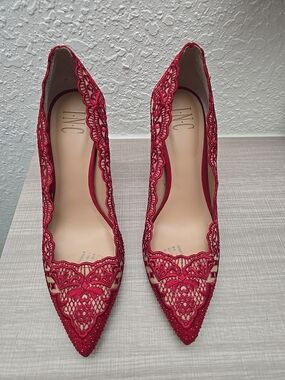INC International Concepts Red Lace & Rhinestone Pointed Toe Pumps - Size 8.5M